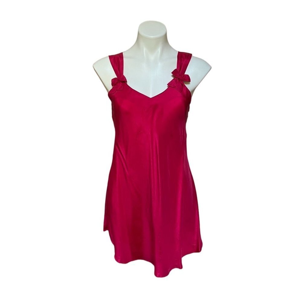 Vintage 90s Hot Pink Silk Slip Dress Mini Small